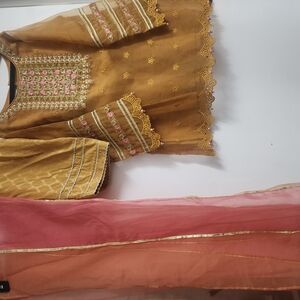 Maria B Embroidered Brown and Pink Traditional Dress